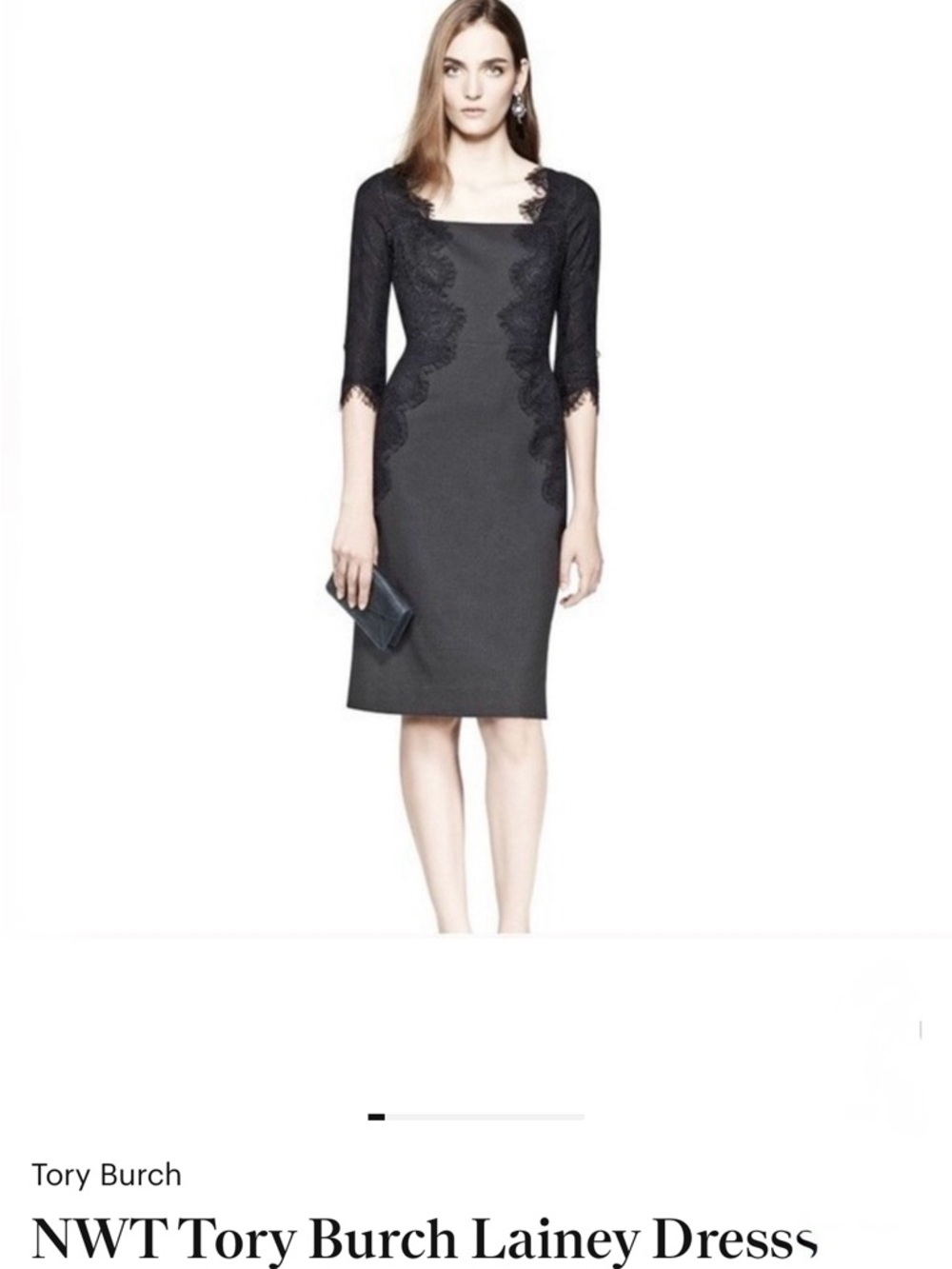 Tory Burch Black Lace-Trim Sheath Midi Dress